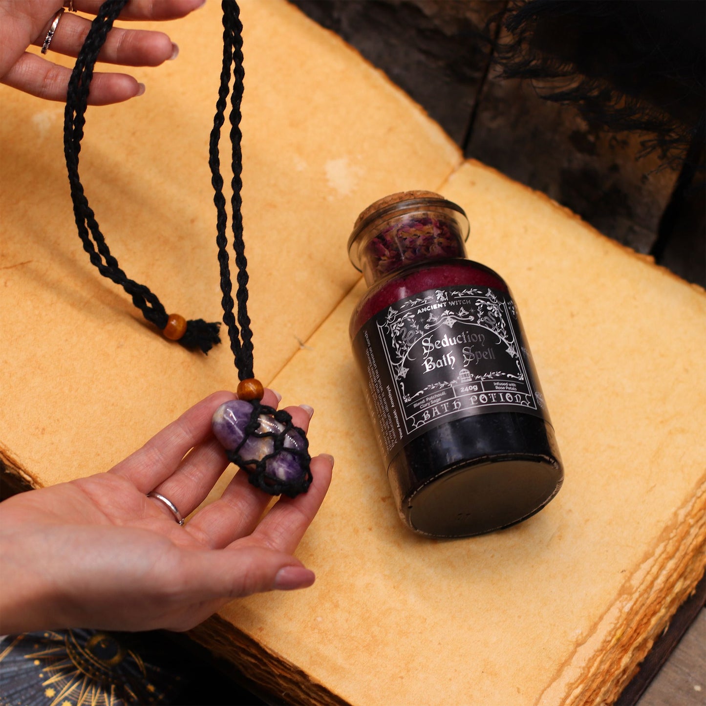 Aventurine Bath Salts & Crystal Amulet - Prosperity Ritual Set
