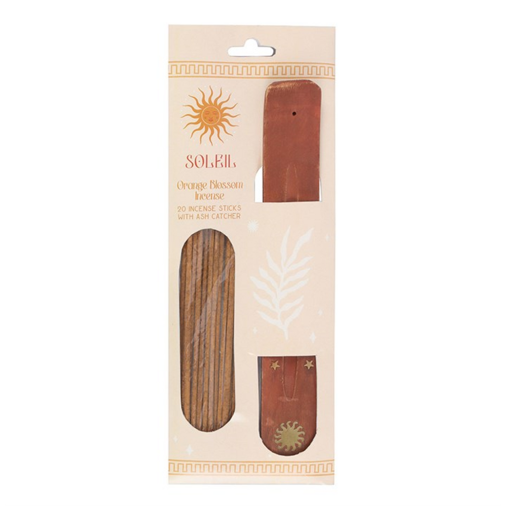 Soleil incense sticks packaging with wooden sticks on a beige background