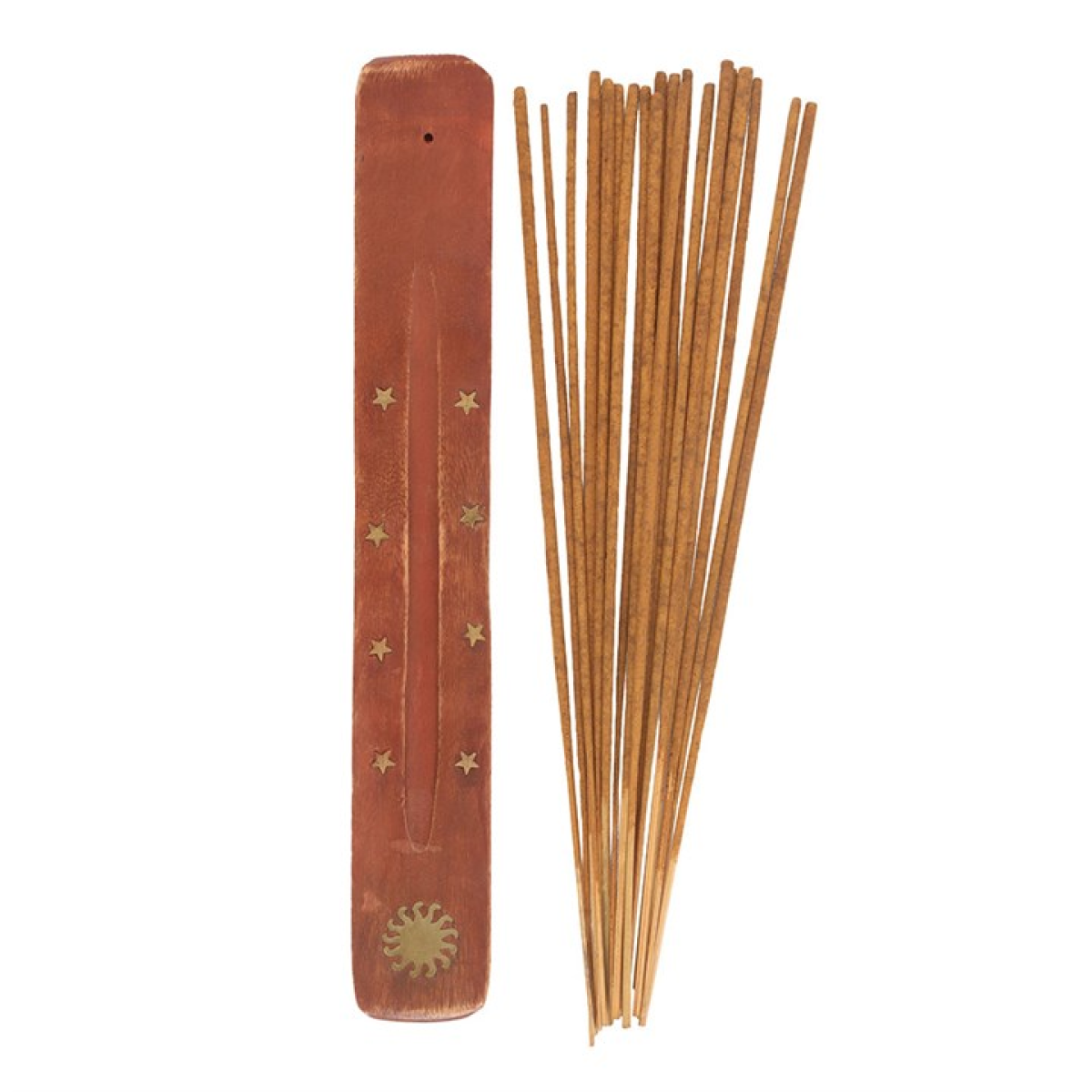 Incense sticks with a wooden holder on a white background