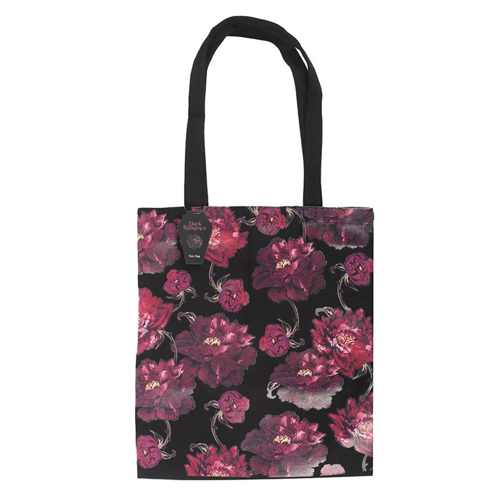 Tote bag with pink floral pattern on a white background