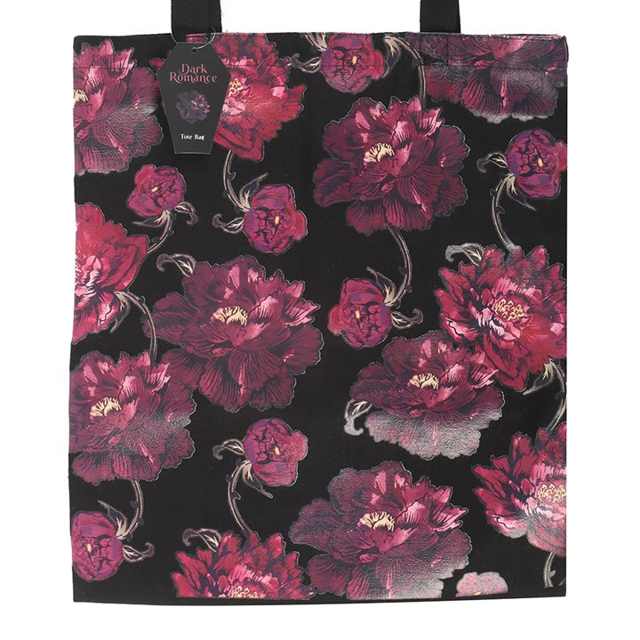 Floral tote bag with pink flowers on a black background