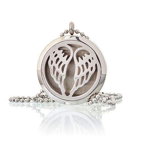Silver angel wings diffuser pendant close-up