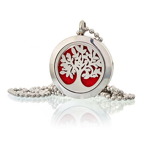 Silver Tree of Life fragrance diffuser necklace pendant with 25mm stainless steel locket