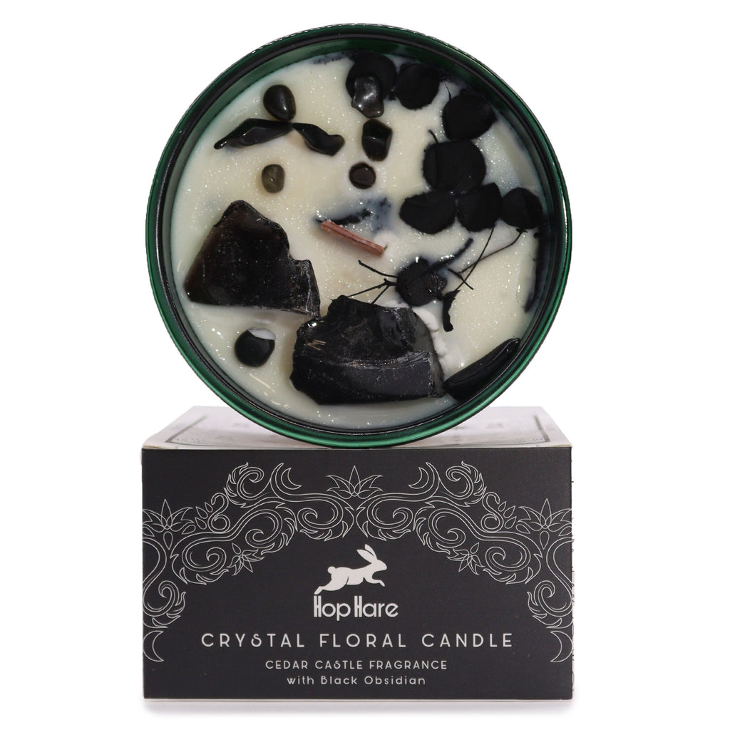 Hop Hare Knight of Swords crystal magic candle with black obsidian