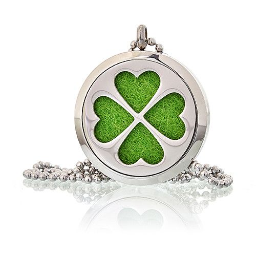 Silver four leaf clover fragrance diffuser necklace pendant with 30mm stainless steel locket