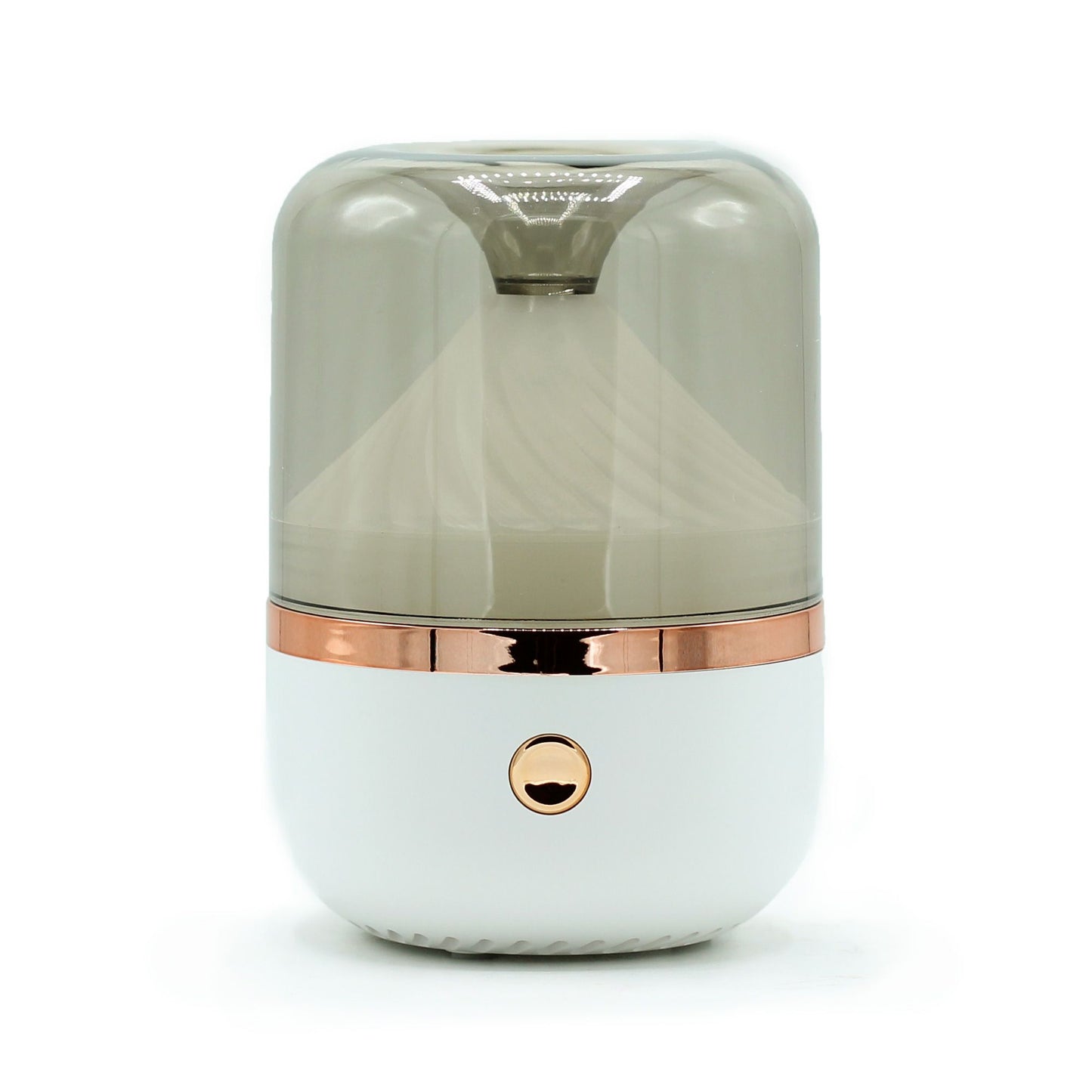 Modern aroma diffuser with a metallic finish on a white background