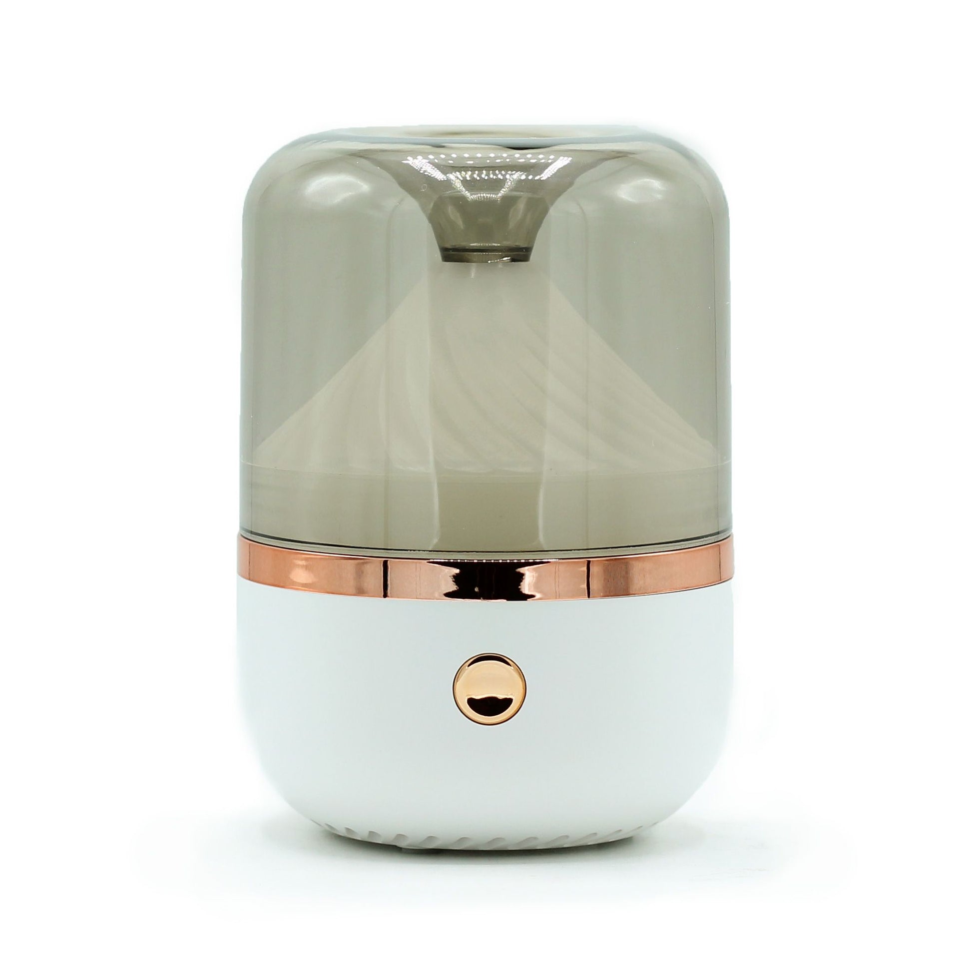Modern aroma diffuser with a metallic finish on a white background