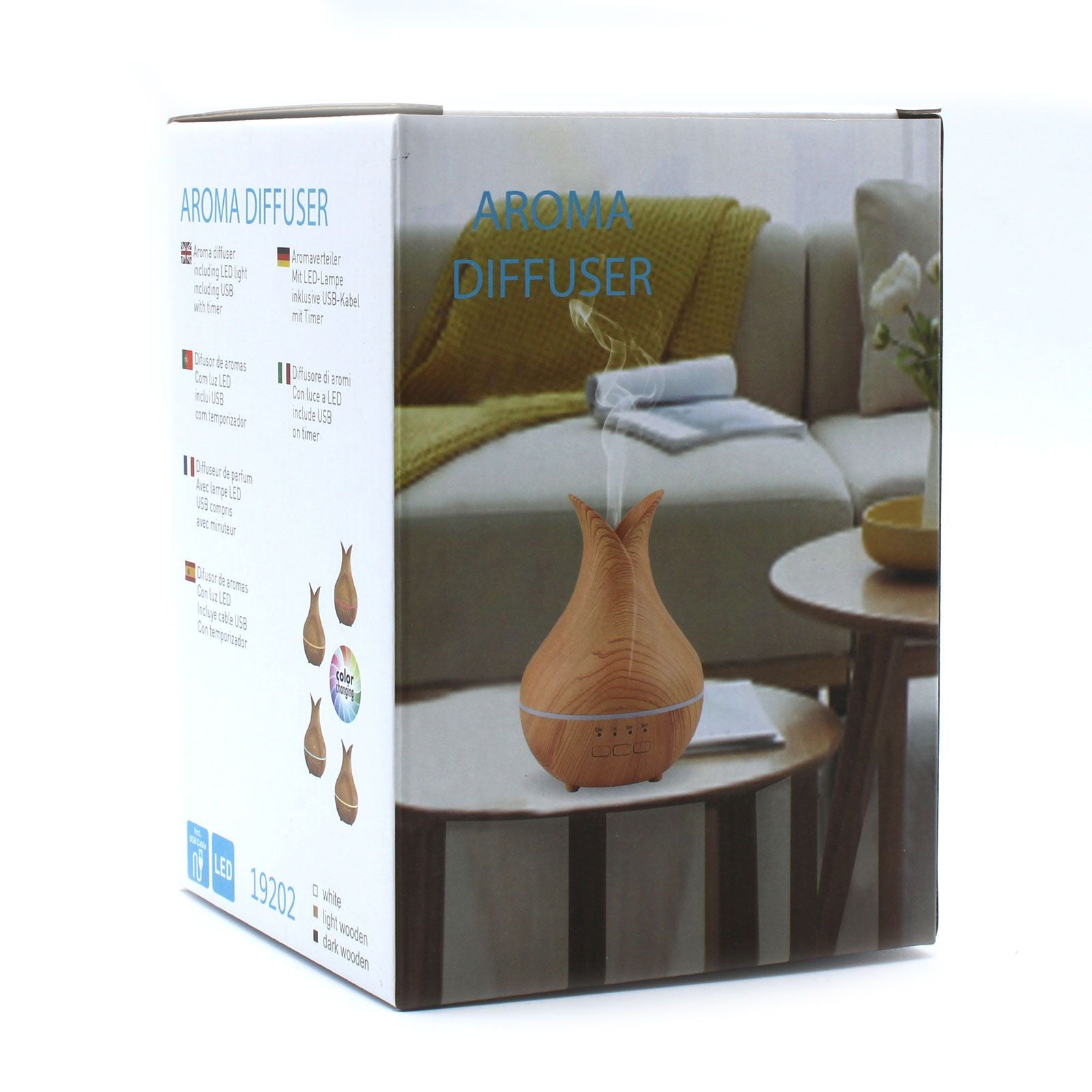 Ultrasonic atomiser with LED colour change and adjustable timer
