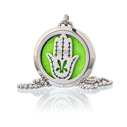 Silver Hand of Fatima (Hamsa) fragrance diffuser necklace pendant with 30mm stainless steel locket