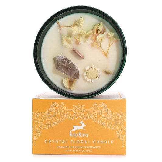 Hop Hare The Lion crystal magic flower candle with rock quartz