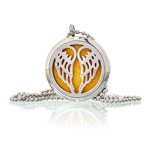 Angel wings fragrance diffuser necklace with 30mm stainless steel locket