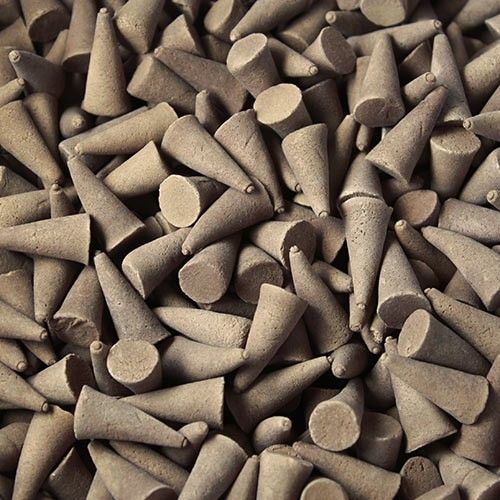 Collection of brown incense cones.