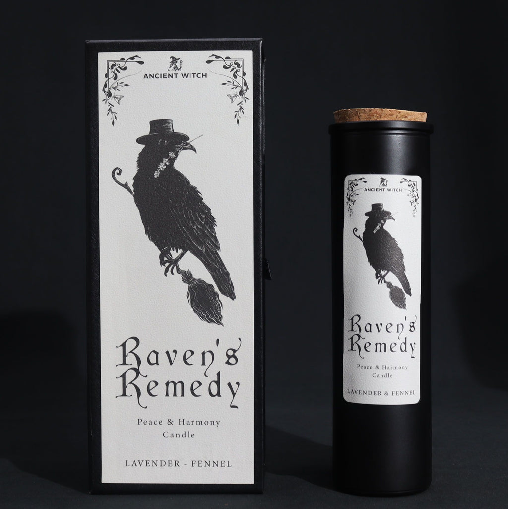 Ravens' Remedy lavender and fennel scented candle in decorative box