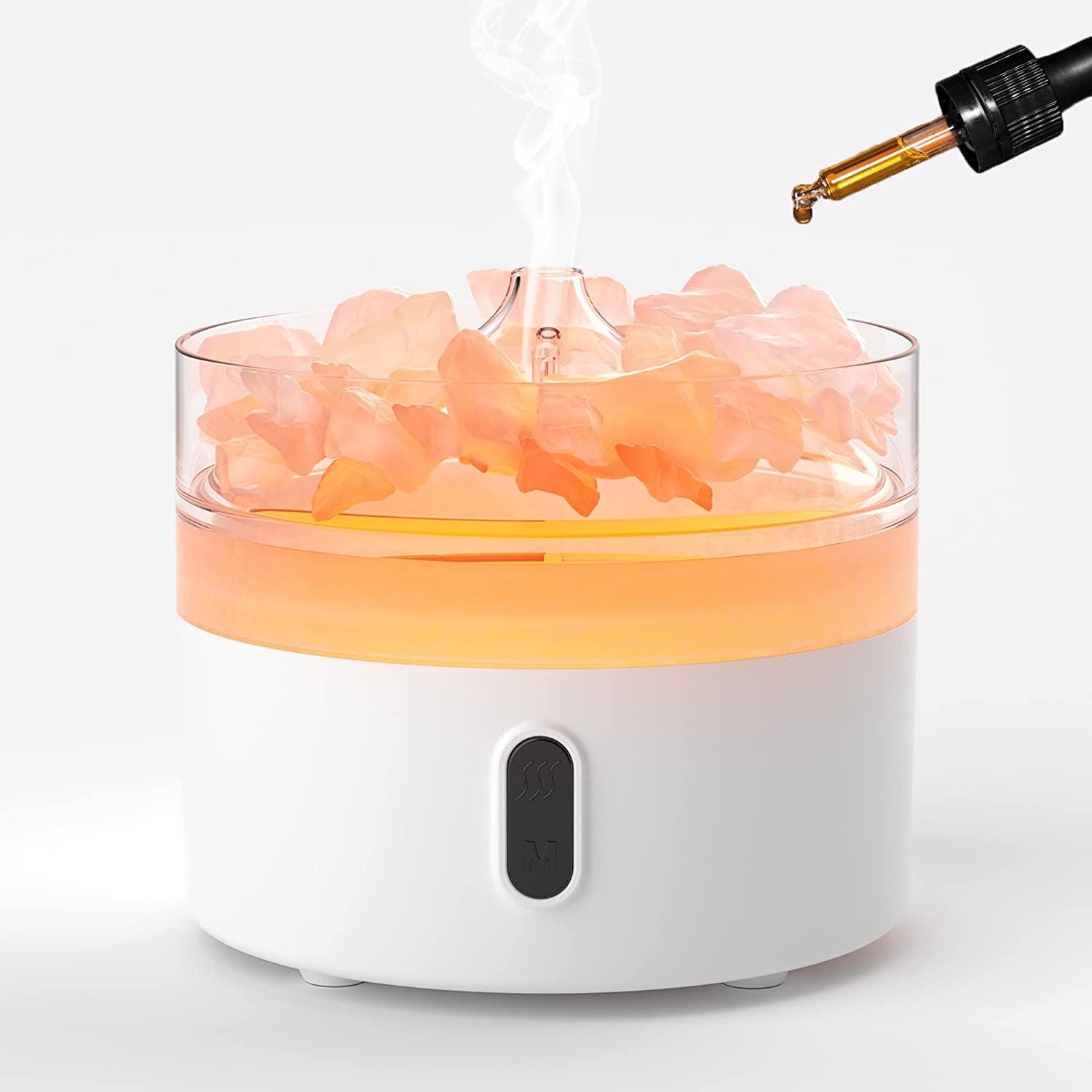 Flame effect aromatherapy diffuser showing warm ambient glow
