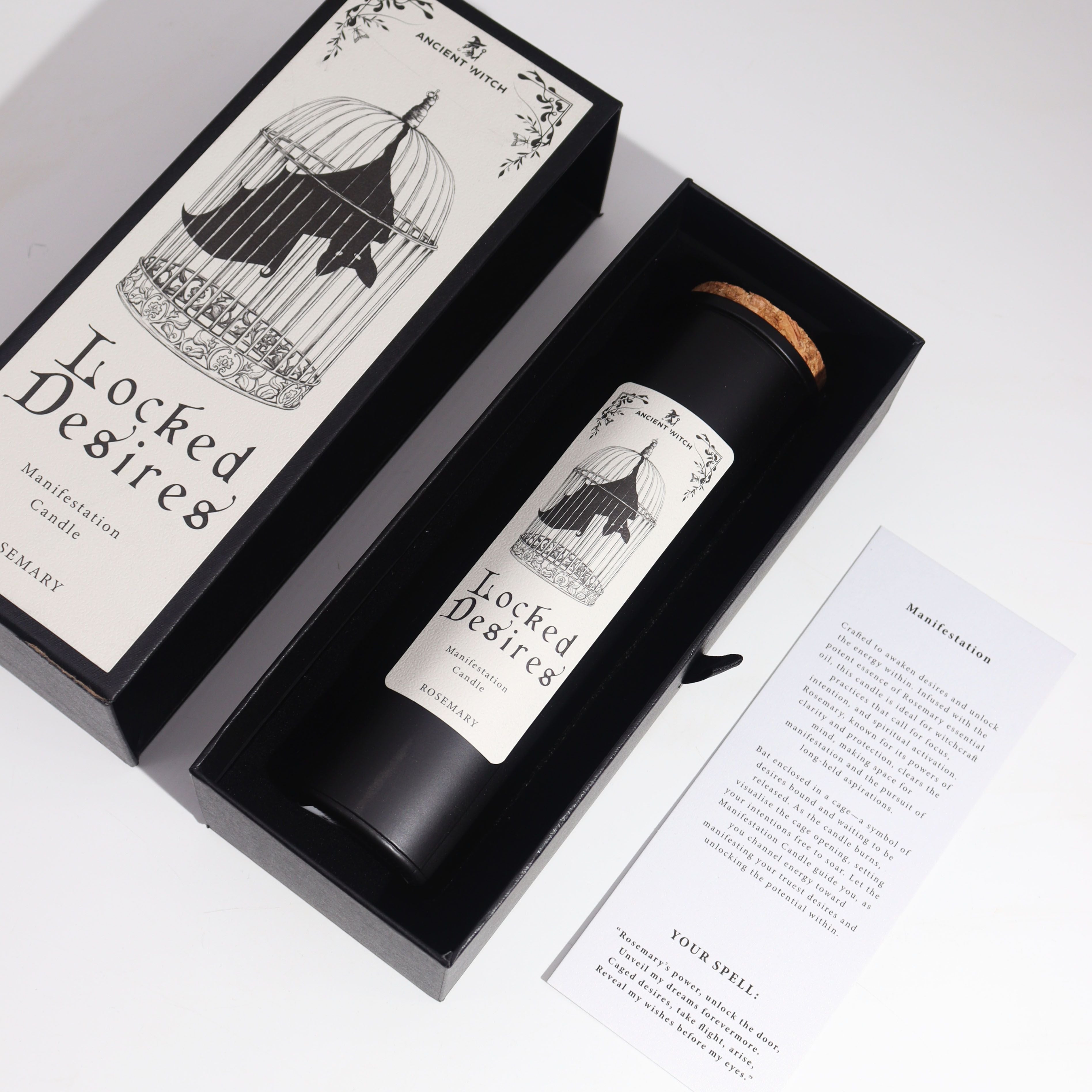 Locked Desires rosemary scented candle in decorative gift box