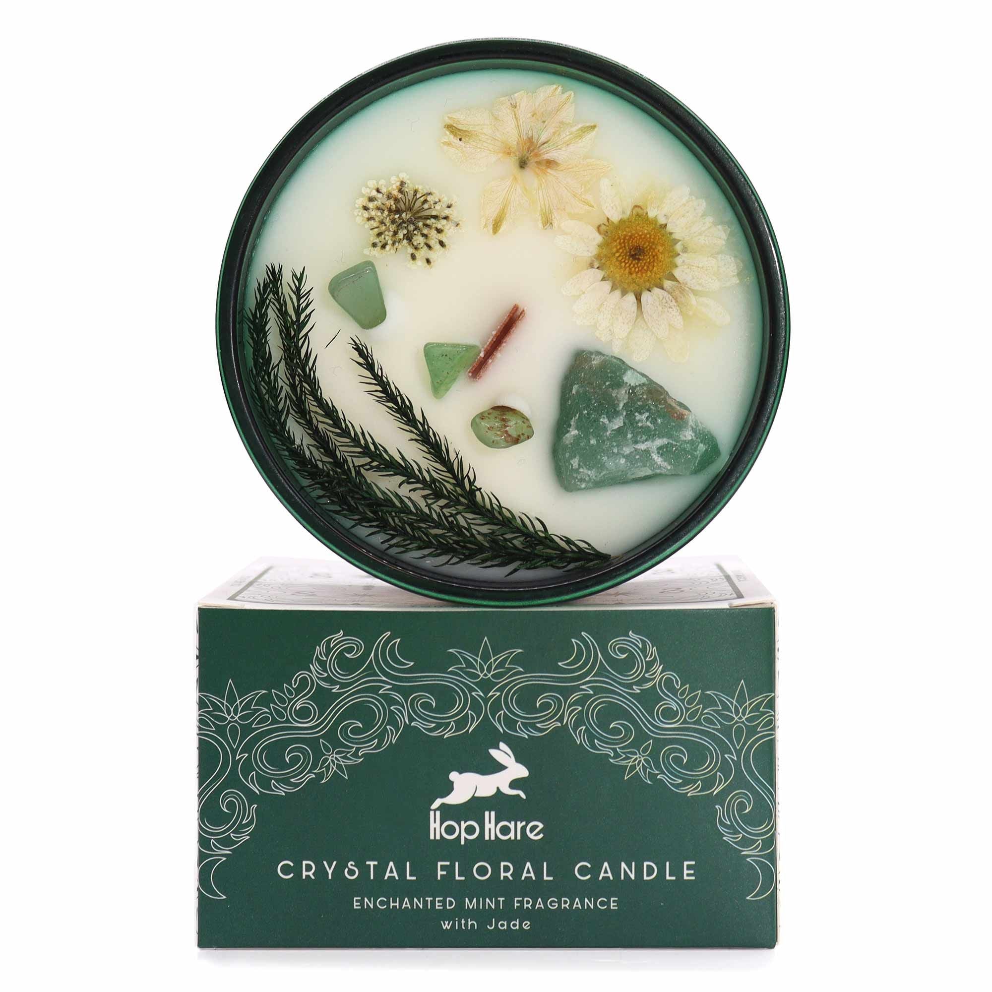 Hop Hare The Magician crystal magic flower candle with Jade gemstone