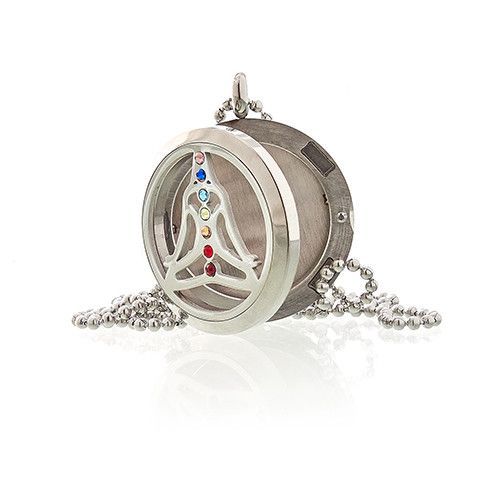 Yoga chakra fragrance diffuser necklace with 30mm stainless steel locket