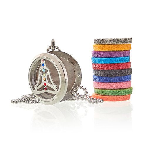 Chakra symbols locket necklace with 10 coloured refill pads
