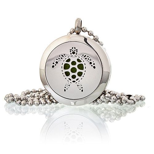 Silver turtle fragrance diffuser necklace pendant with 25mm stainless steel locket