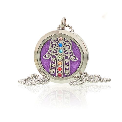 Hamsa chakra fragrance
 diffuser necklace with 30mm stainless steel locket