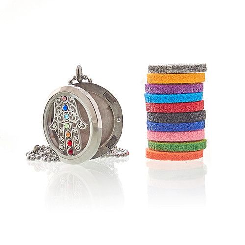 Hamsa hand and chakra symbols locket necklace with 10 coloured refill pads