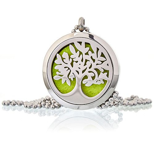 Silver Tree of Life fragrance diffuser necklace pendant with 30mm stainless steel locket