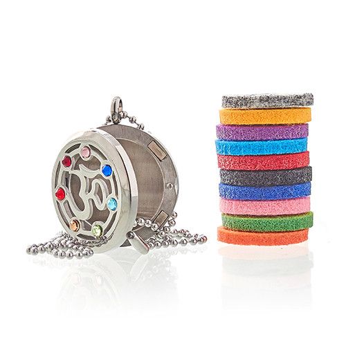 OM symbol and chakra locket necklace with 10 coloured refill pads