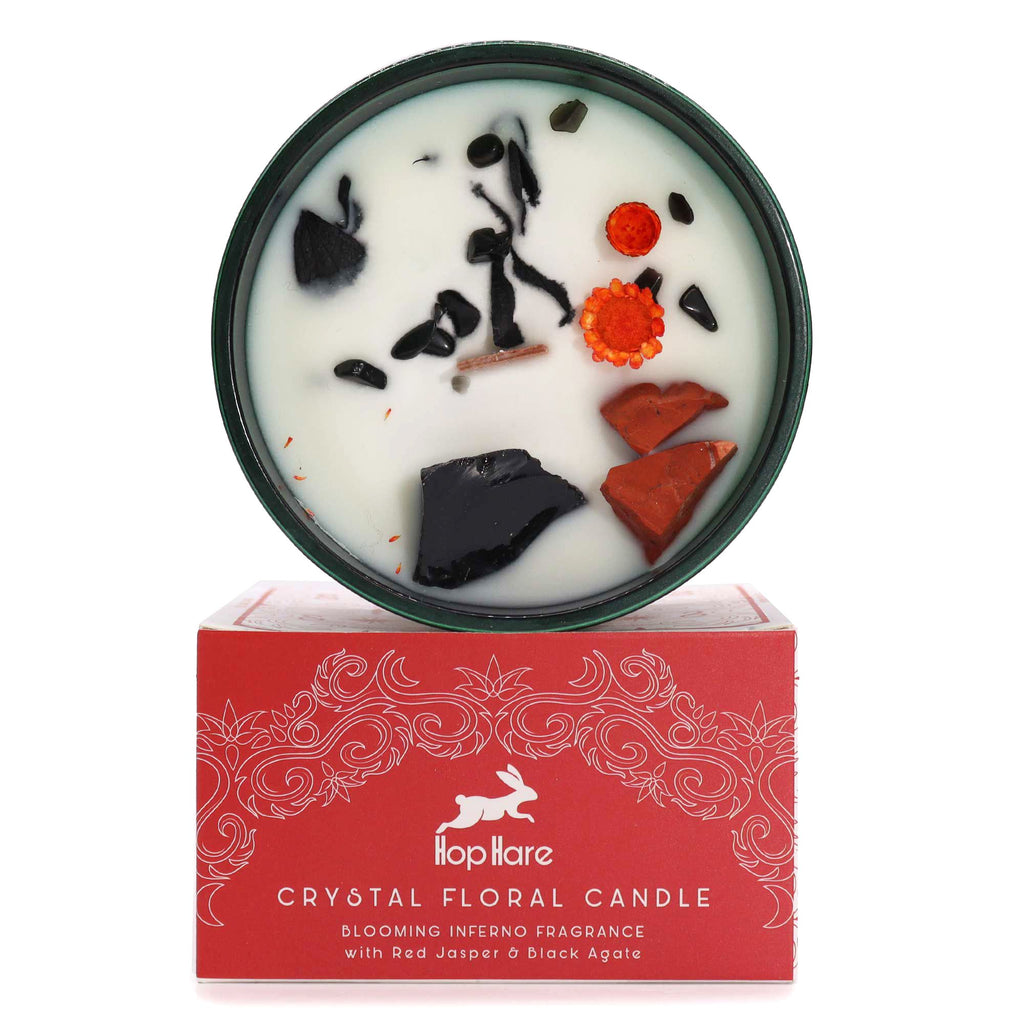 Hop Hare The Devil crystal magic candle with red jasper and black agate