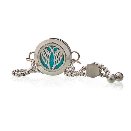 Silver angel wings fragrance diffuser bracelet with 20mm pendant