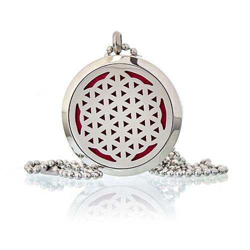 Flower of Life fragrance diffuser necklace with 30mm stainless steel locket