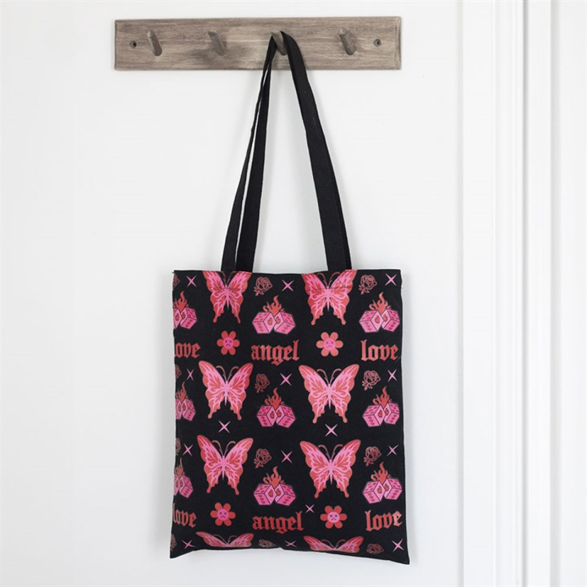 Flaming Butterfly Print Polycotton Tote Bag